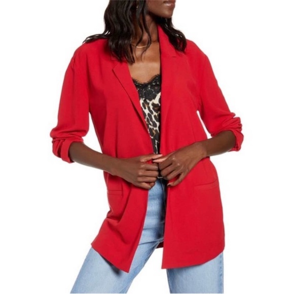 •Leith• Oversized Lightweight Red Boyfriend Blazer - Picture 1 of 13